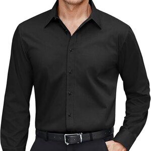 Men's Dress Shirts Stretch Stain Shield Long Sleeve Solid Formal Shirt Business